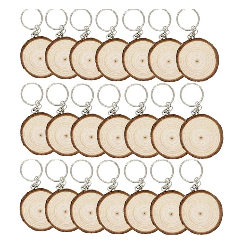 20PackUnfinishedWoodSlicesKeychainBlankHandPaintedWoodenKeychainCreativeChristmas
