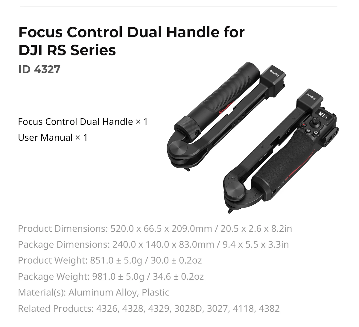 SmallRig Stabilizer Follow Focus Dual Handle (Applicable to DJI RS