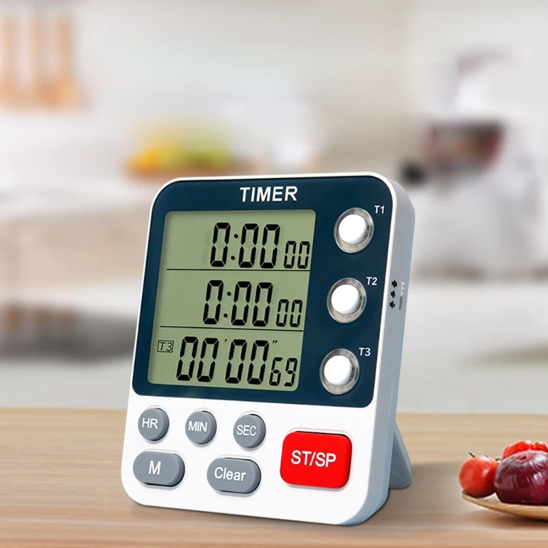 Digital Dual Kitchen Timer 3 Channels Count UP/Down Timer Cooking Timer Stopwatch Large Display Adjustable Volume 5
