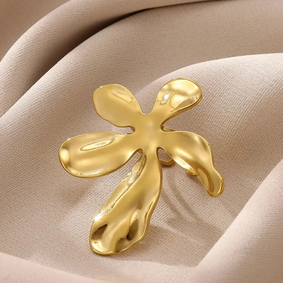 Irregular Flower Rings For Women 18K Gold Stainless Adjustable Wedding Jewelry