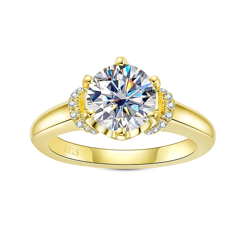 

925 Sterling Silver 2 Carat All Moissanite Ring Woman Yellow Color Wedding Bands
