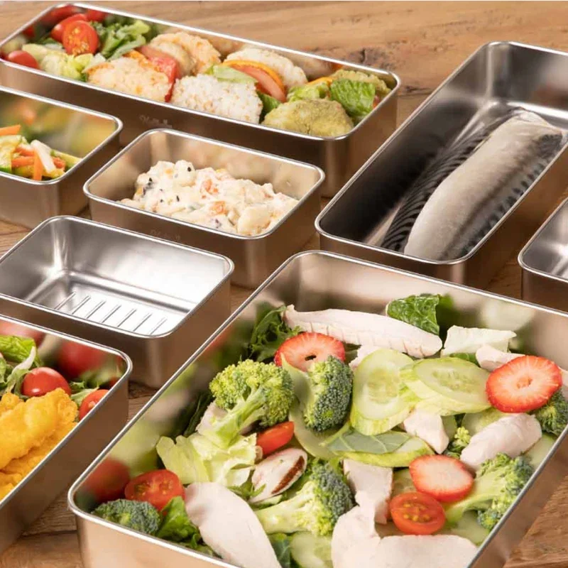 304 Stainless Steel Food Container Lunch Box Large Capacity Rectangular Box with Lid Seal Lunch Box Kitchen Cooking Accessories