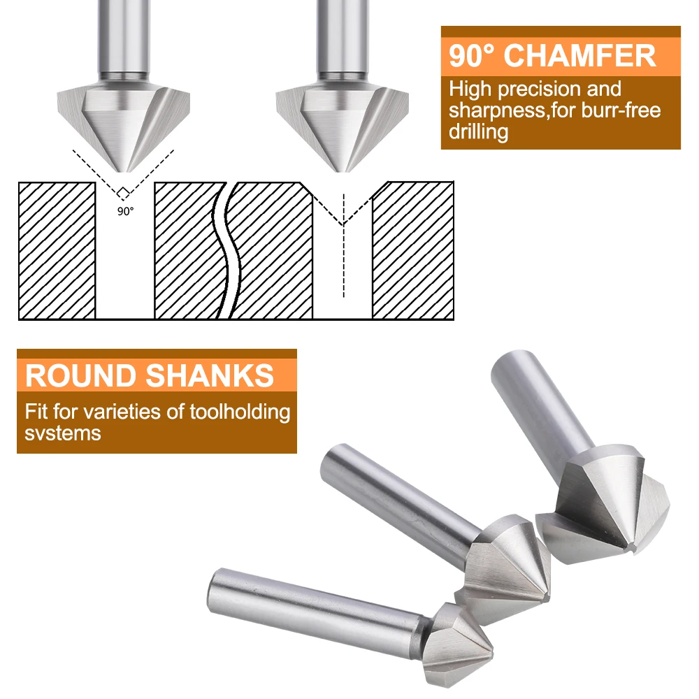 3PCS/lot HSS Titanium Coated Countersink & Deburring Drill Bit