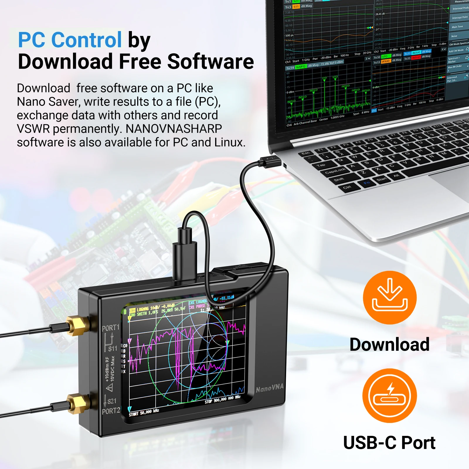 Network Antenna Analyzer, NanoVNA-H Vector10KHz-1.5G HzMF HF VHF UHF with Shell Voltage Standing Wave Ratio, Phase, Delay,Smith 5
