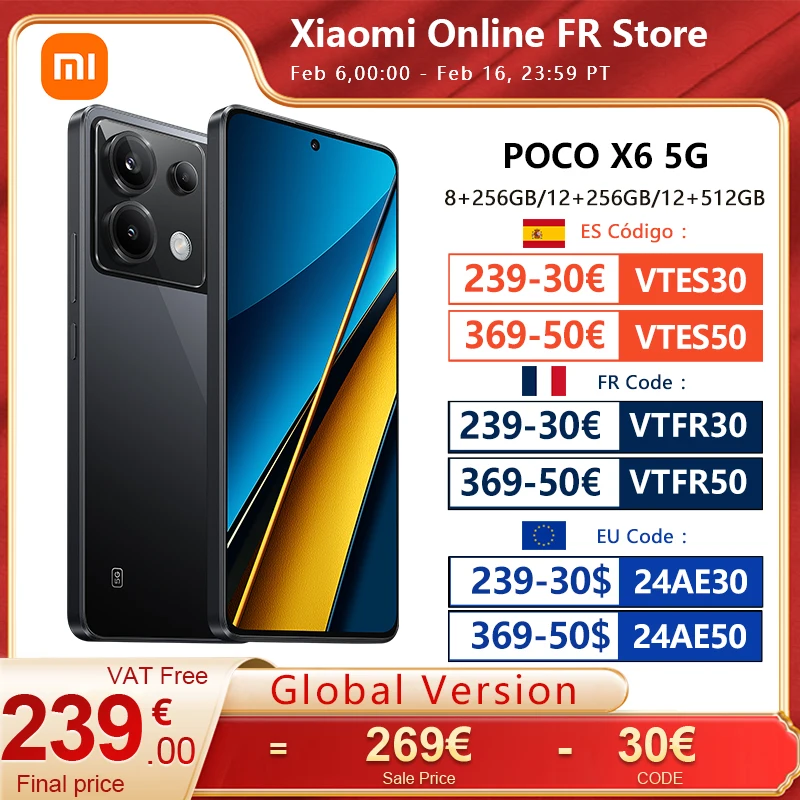 Versione Globale Poco X6 5G 256Gb Snapdragon 7S Gen 2 120Hz Fiow Amoled 64Mp 67W Ricarica Rapida Batteria 5100Mah