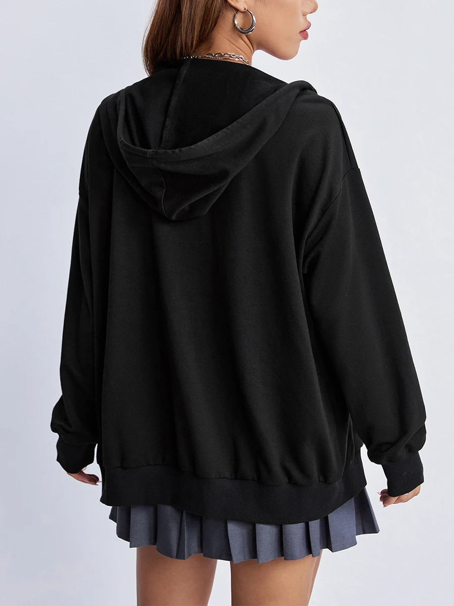

Women s Loose Hoodies Retro Gothic Print Long Sleeve Teen Girl Fall Jacket Casual Clothes Zip-Up Sweatshirts Coat