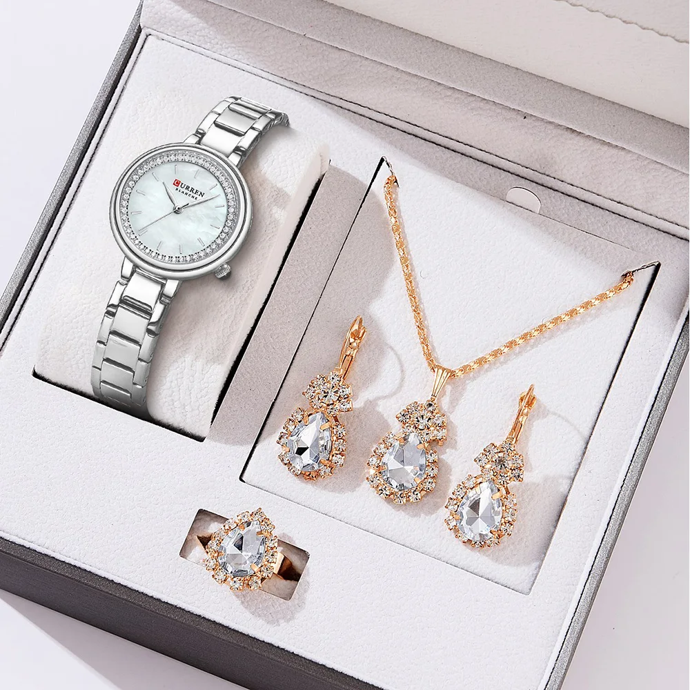 5pcs Set Watch Set For Women Luxury Stainless Steel waterproof Analog Ladies Quartz Wristwatch Fashion Bracelet Watch_voghion.com