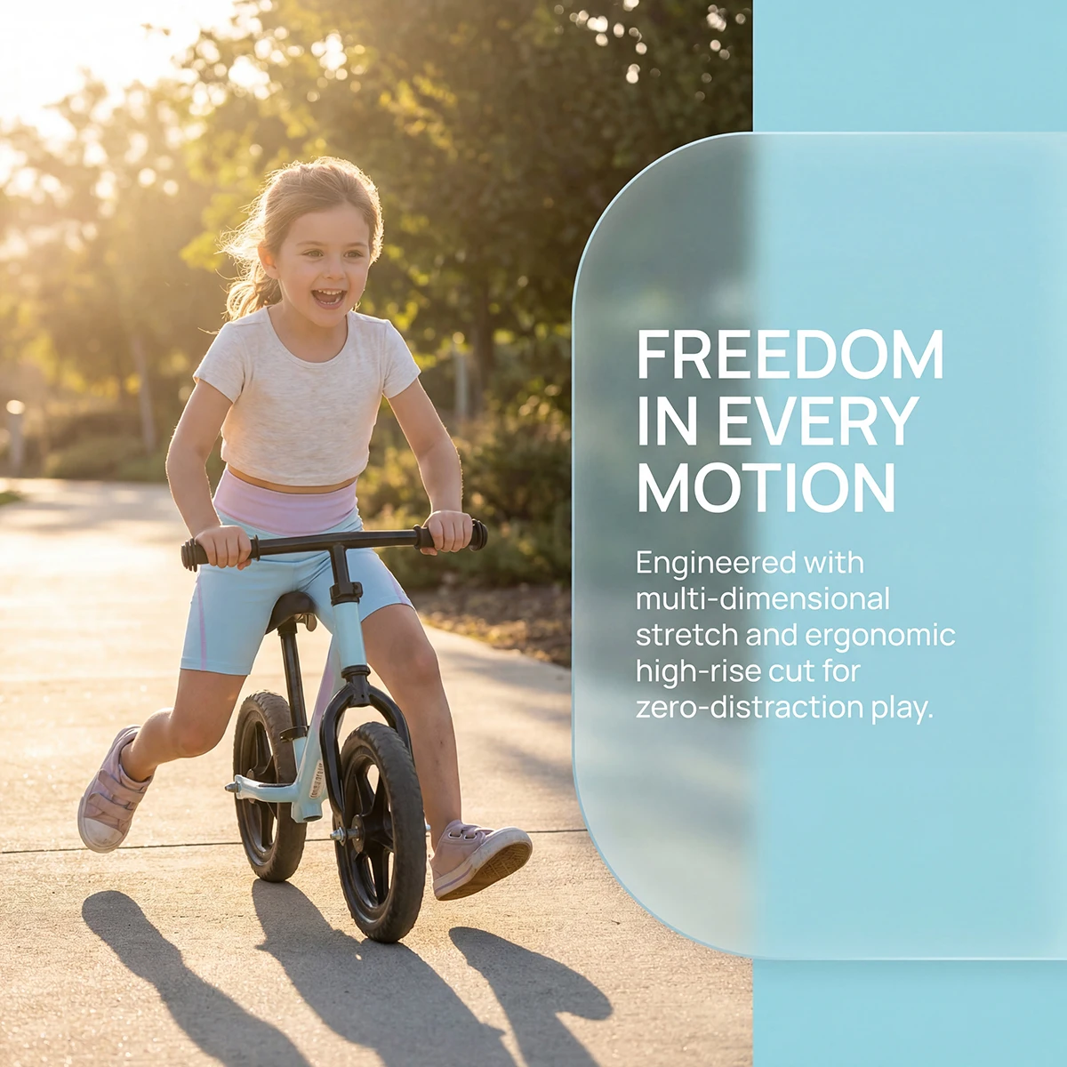 Farbblock-Radhose für Mädchen – Dehnbare Fahrradhose mit hoher Taille für Laufsportarten, 4–14 Jahre – Detail 4