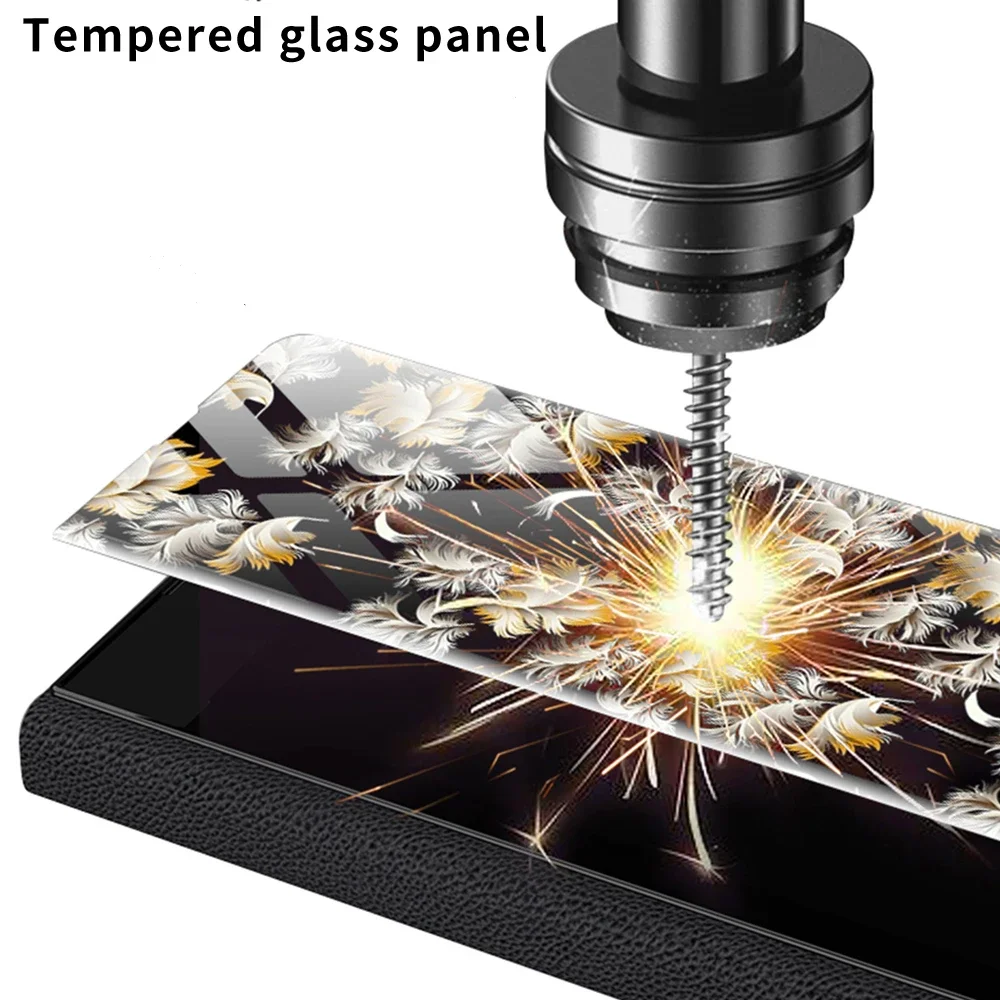 For Samsung Galaxy Z Fold 5 Case Leather & Floral pattern Glass Hard Back Flip Cover for Galaxy Z Fold5 5G Funda