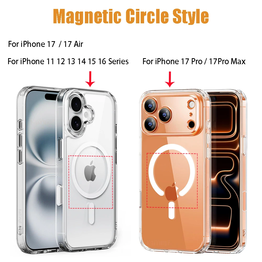 Magnetic Clear Phone Case with Anti-Yellowing and Wireless Charging Compatibility