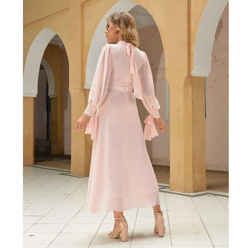 Middle East Mslalb Dubai Women's Long Sleeve Chiffon Dress Muslim Fashion Vestidos Elegantes Para Mujer Abayas for Women