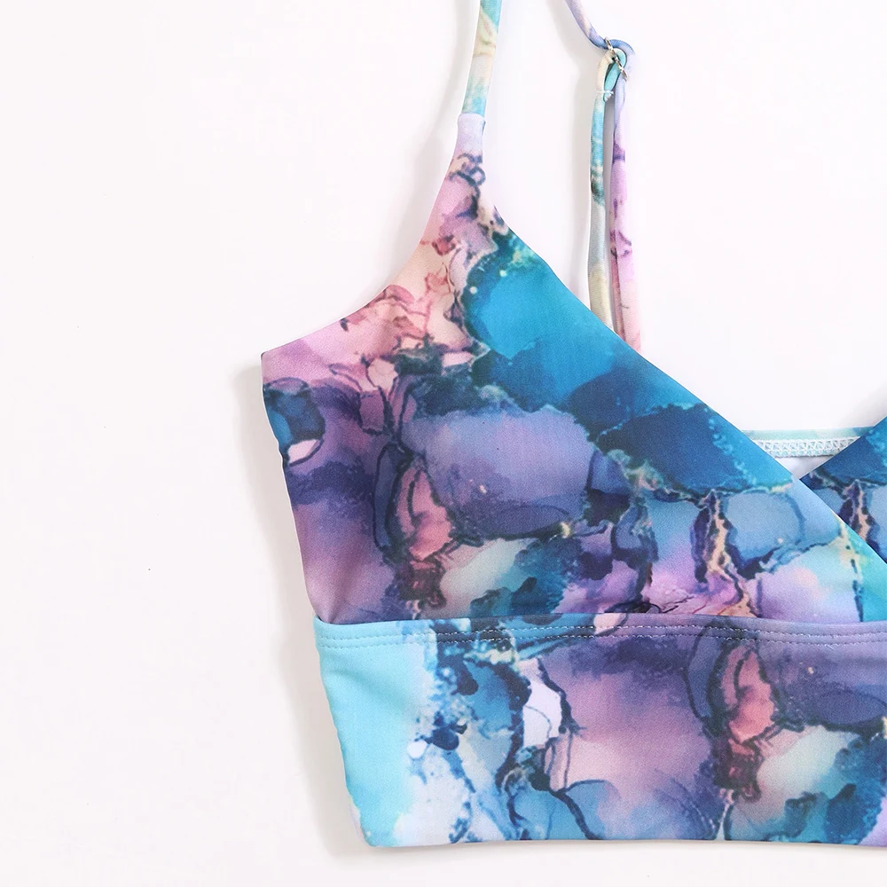 Swimsuit 2022 New Summer Sexy Tie Dye Womens Bikini Two Pieces Print Swimwear Girl Female Beach Bathing Beach Ladies Suit