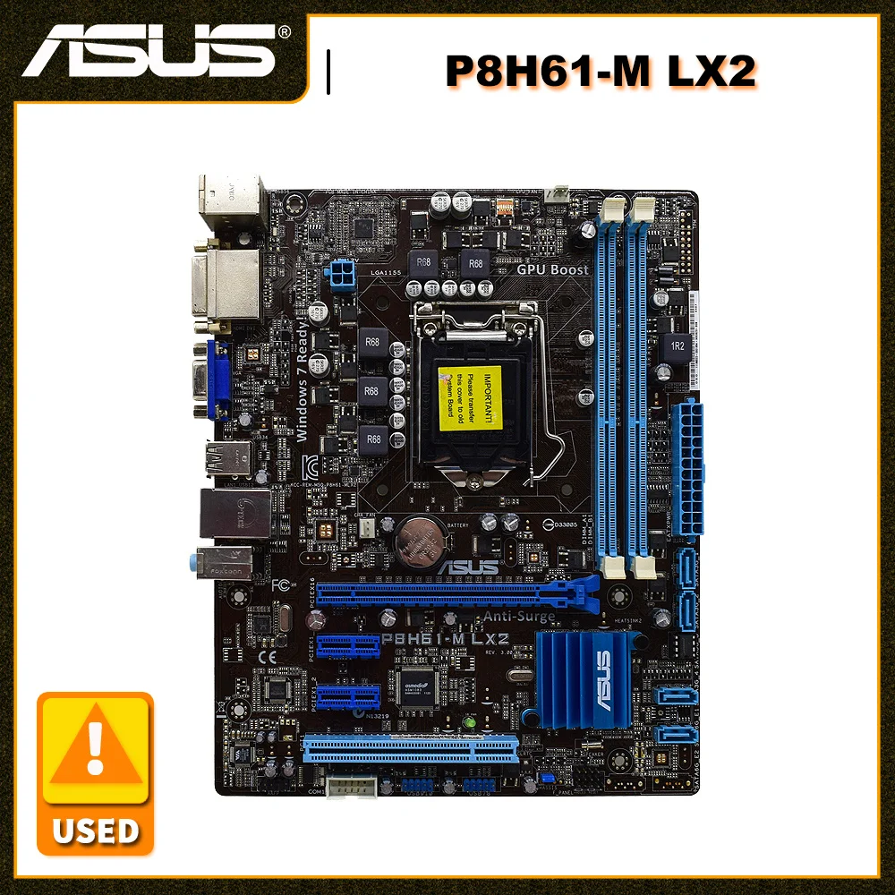 ASUS P8H61 M LX2 데스크탑 PC 마더 보드 LGA 1155 Intel H61 DDR3 1666MHz 16GB 지원 ...
