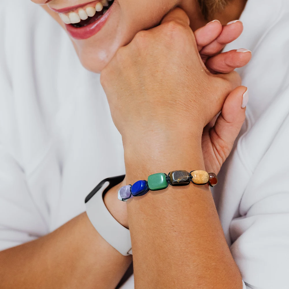 Quadratisches grünes Aventurin-geflochtenes Armband, verstellbare Wickelseil-Armbänder für Damen und Herren, 7-Chakra-Energie-Armreifen, Meditationsgeschenk – Detail 11