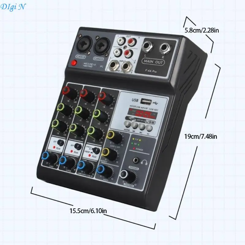 프로페셔널 4 입력 믹서 블루투스 호환 및 DJ 녹음용 USB R2LB