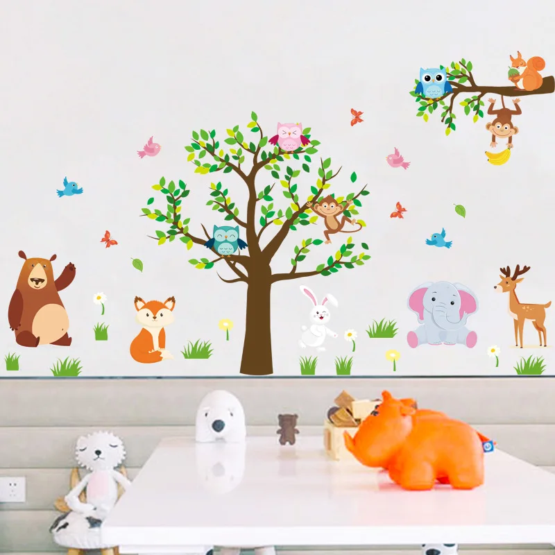 

Forest Animals Wall Stickers for Kids, Woodland, Jungle Animals Decals, Tree Sticker for Living Room, Nursery Room Decoration