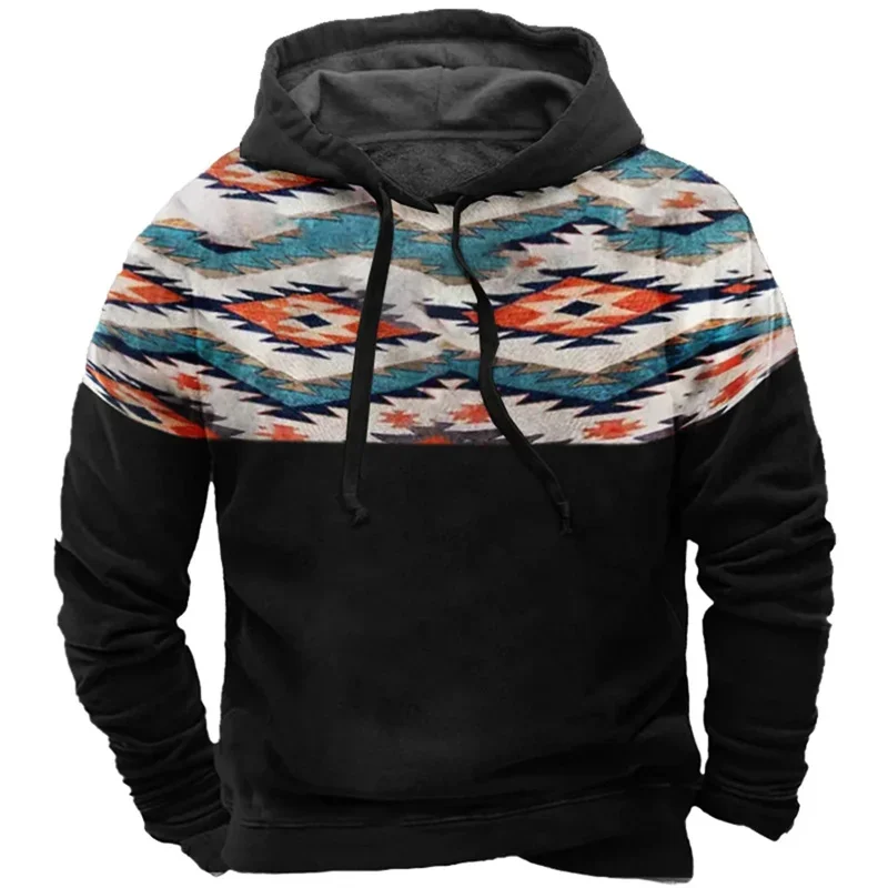 thumbnail image 1 of Sudadera con capucha con estampado 3D de tribu india para hombre, suéteres con gráficos étnicos retro, sudaderas casuales unisex de gran tamaño, sudaderas de manga larga, 1 of 5