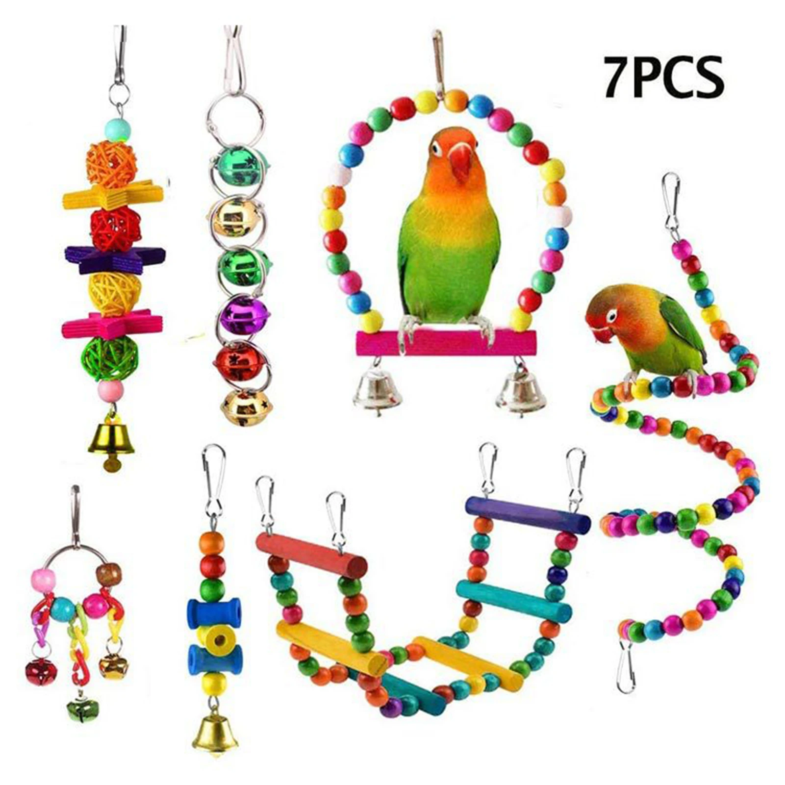Parrot Bird Toys Accessories Articles Parakeet Cockatiels Bite Chew Toy For Parrot Training Budgie Toy Swing Ball Bell Standing