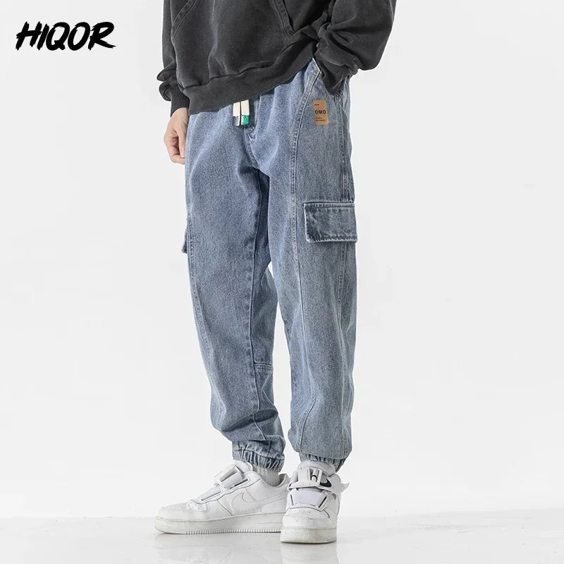 

HIQOR Men Oversize Pants Autumn Winter Elastic Waist Hip Hop Harem Jeans Man Loose Harajuku Jogger Pant Y2k Japanese Streetwear