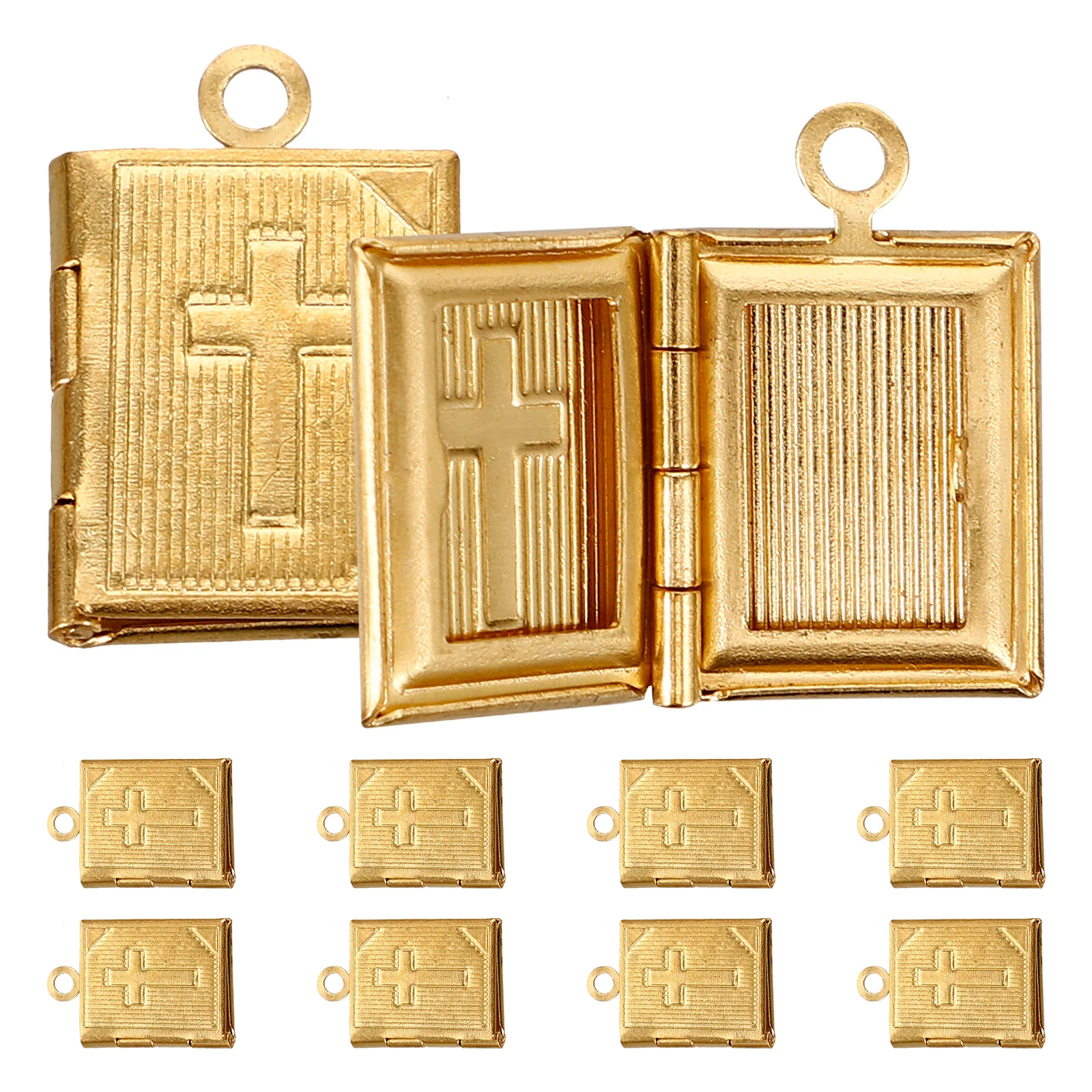

10 Pcs Cross Book Box Pendant DIY Keychains Charms Copper Jewelry Vintage Necklace Bible
