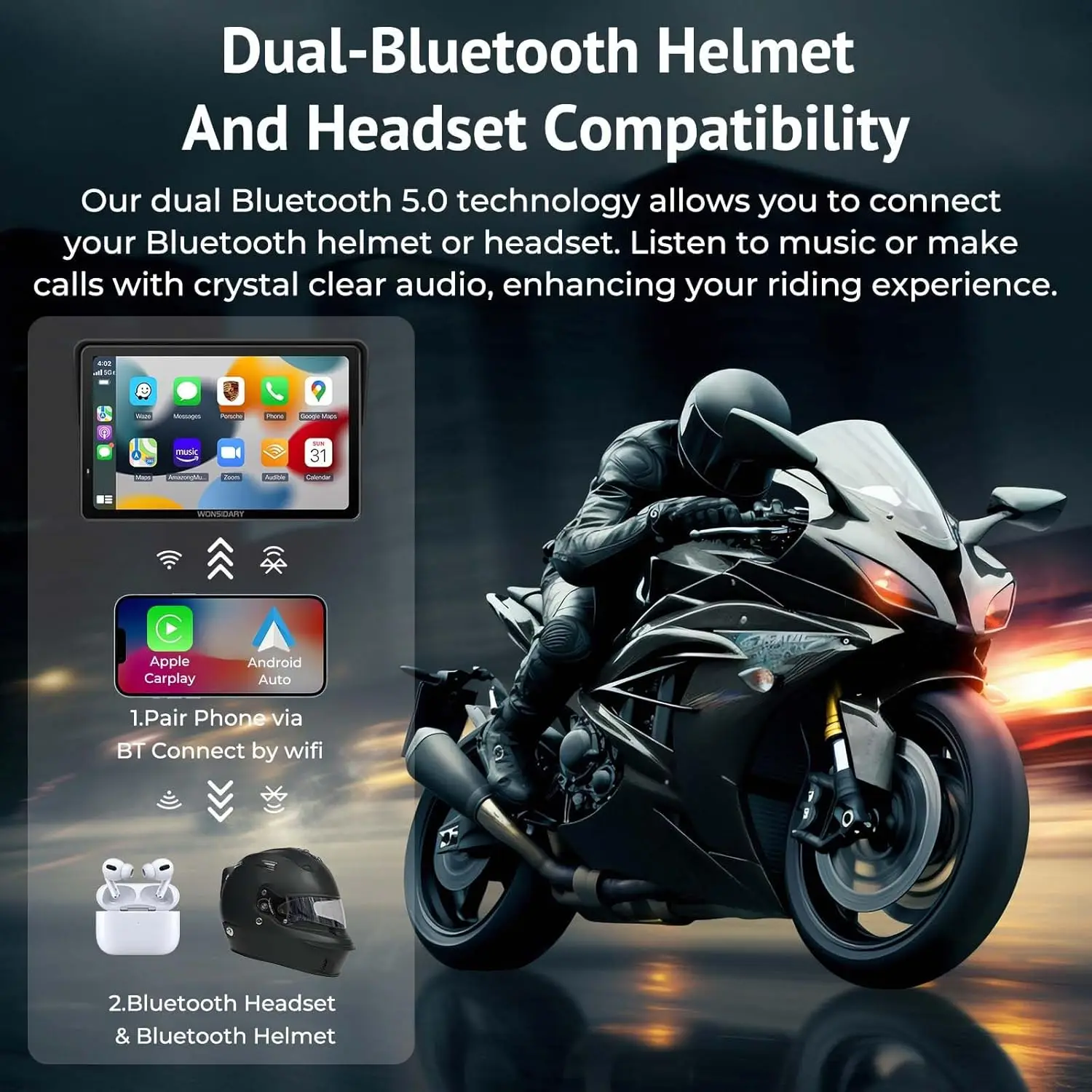 Universal 7 inch Motorcycle Navigation Wireless Android Auto CarPlay IPX7 Waterproof Screen Motorcycles GPS Motor Accessories