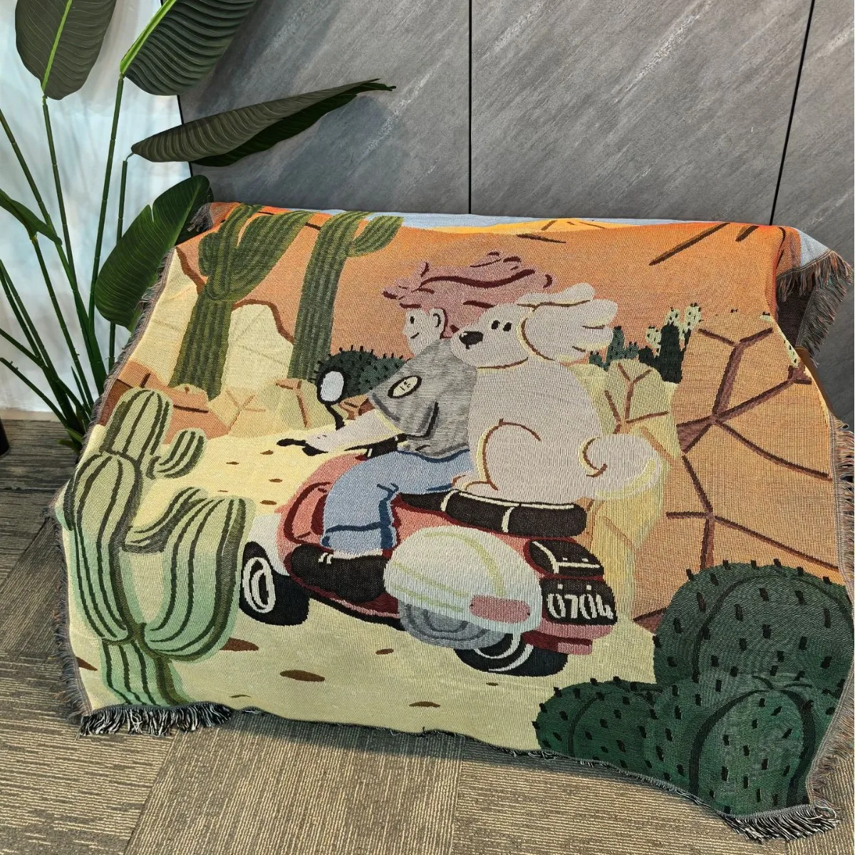 Textile City Ins Cartoon Throw Blanket Playful Home Decor Dog Motorcycle Illustration Sofa Cover Towel Outdoor Picnic Mat