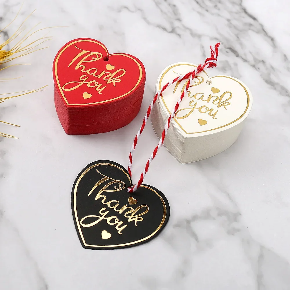 Heart Shaped Thank You Tags Red White Black Paper Cards Labels Gift Bags Hang Tag for Wedding Birthday Xmas Party Supplies 100pcs