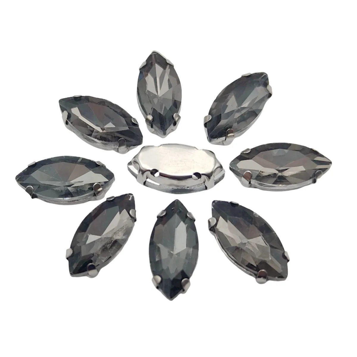 Elegant Marquise Sew-On Rhinestone Crystals with Silver Metal Base