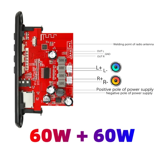 2*60W/25W 블루투스 5.0 디지털 파워 앰프 보드 AUX 스피커, 2.0 CH 스테레오 홈 음악 무선 모듈 오디오 앰프 2