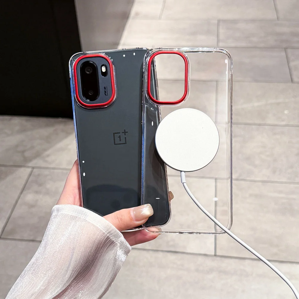 Ultra-Thin Clear Magnetic Case with Red Camera Ring Protect Cover