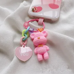 Korean Cute Flower Hanging Phone Chain Case with Anti - Lost Strap (Bear Pink)