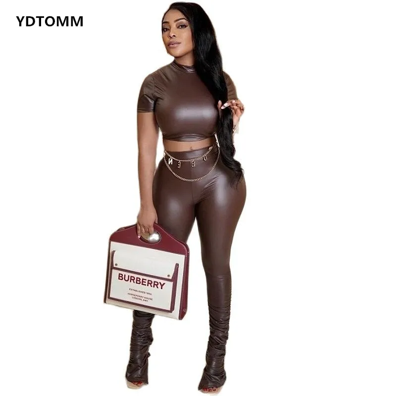 Summer Two Piece Set PU Leather Solid Color Tracksuit Has Stretch High Street Clothes For Women Outfit New Arrival 2022 2022 new arrival top quality factory custom nema 16 servo motor