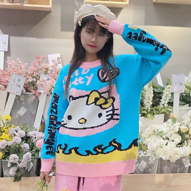 Top de camisola com zíper Sanrio Hello Kitty feminino, fato retrô de saia  plissada, impressão irregular de malha tipo slim, linha A, novo, verão -  AliExpress