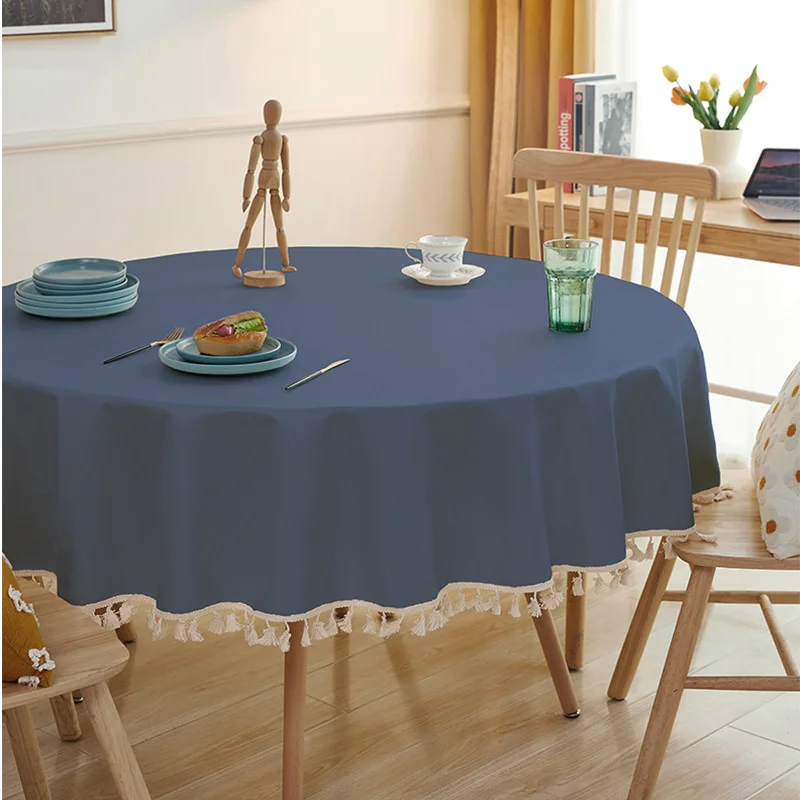 

Solid Color TPU Film Tablecloth Waterproof And Oil-proof Cotton Linen Cloth Round Nordic Tablecloth Tassel Tablecloth