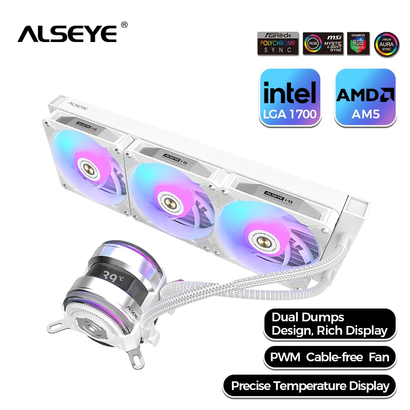Alseye I360 Water Cooler 360Mm Argb Fan 120Mm 5V 3 Pin Cpu Cooler Pc Case Ventola Radiatore Per Lga 115X 1700 2011 Am3 Am4 Am5 Socket