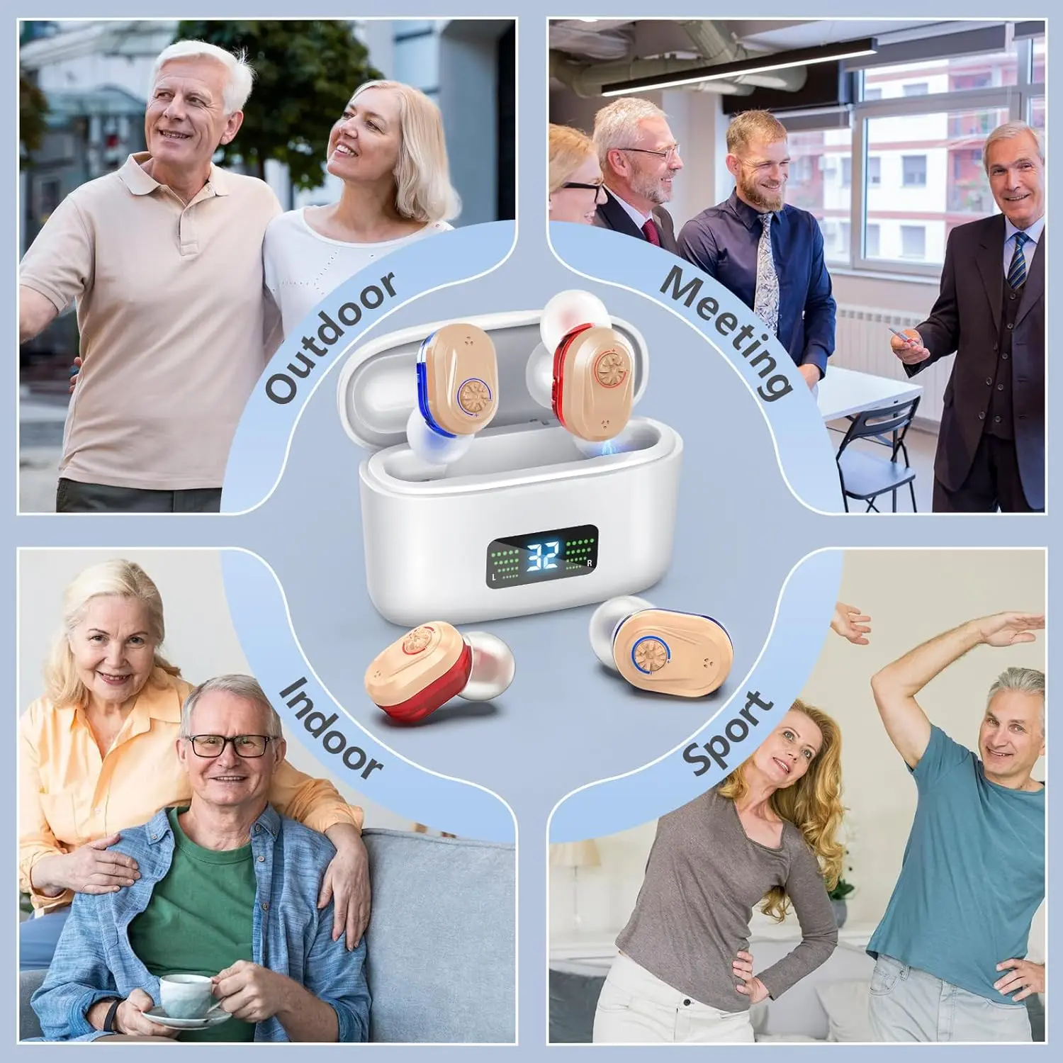 Wireless Mini Noise-cancelling Hearing Aid for Seniors HD Digital Display with Large-capacity Battery Charging Box