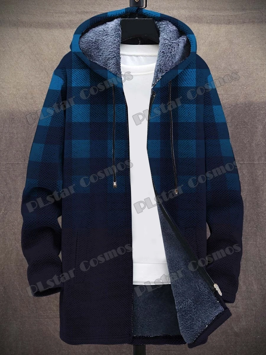 Art Watercolor Gradient Pattern 3D All Over Printed Men's Fashion Plush Thick Hooded Coat Winter Casual Warm zipper jacket CM02 3