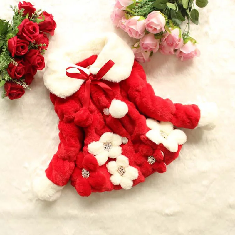 Girl's New Winter Coat With Fashionable Three-Dimensional Large Flower Lapel Long Sleeved Warm Woolen Sweater Children Jacket Womens Jacket