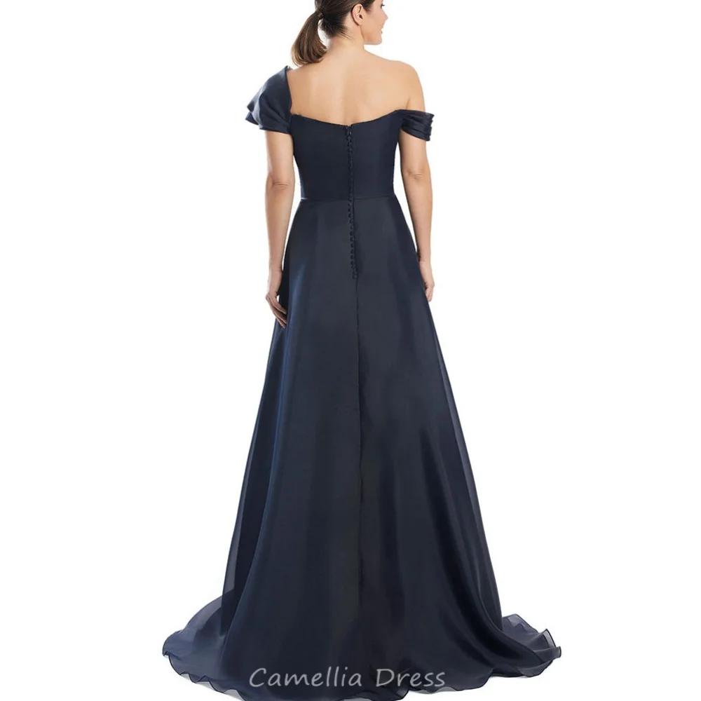 Abiti Personalizzati per la Madre della Sposa, Vestiti Formali Linea A, Abito da Cerimonia Monospalla con Perline, Abiti Vintage per Invitate al Matrimonio - immagine 3