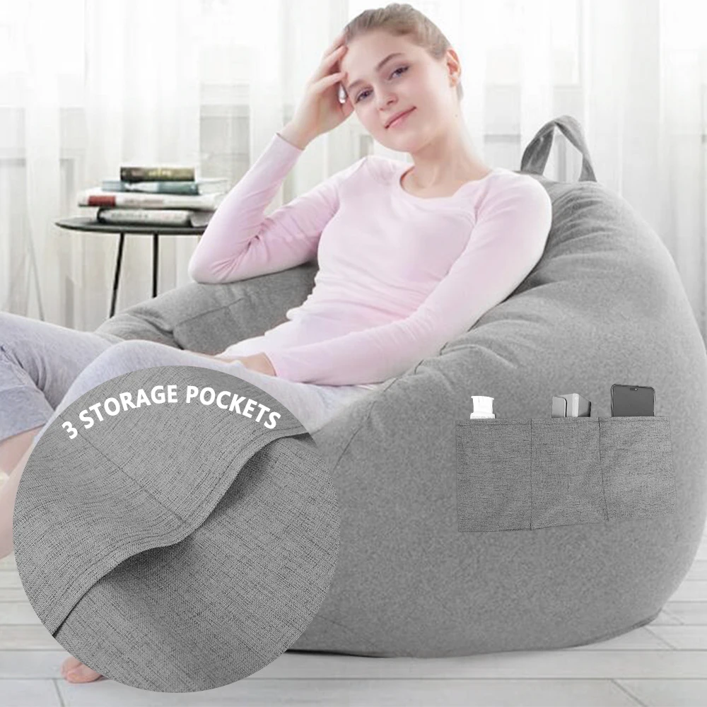 New Bean Bag Chair Sofa Cover Soft Comfortable Sofa Chair Protection Cover with Storage Bag without Filler Furniture Accessories 3