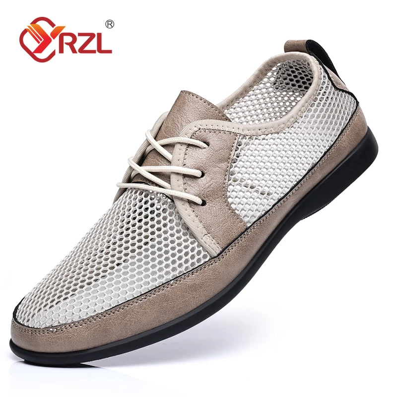 YRZL Mesh Loafers for Men Summer Lace Up Casual Walking Shoes Breathable Mens Loafers Outdoor Comfortable Driving Shoes for Men