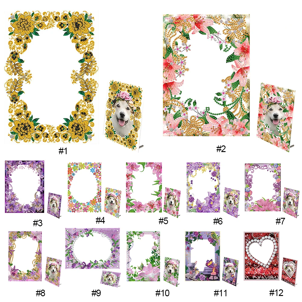 Special Shape Lily Rhinestone Tabletop Photo Frame Kit Table Top Diamond Painting Frame Kits Desktop Diamond Photo Frame Kits