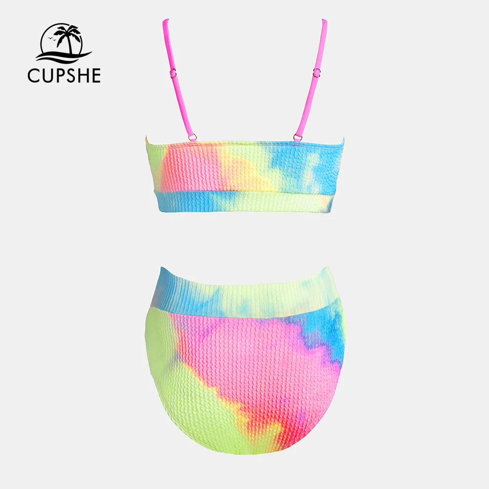 Women Swimsuit CUPSHE Textured Tie-Dye High Waist Bikini Sets Two Pieces Beachwear Bathing Suit