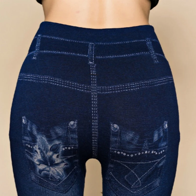 Women Sexy Casual Hollow Out Leggings Floral Print Yoga Pants Denim Pencil Fitness Elastic Ladies Hole Pants 6