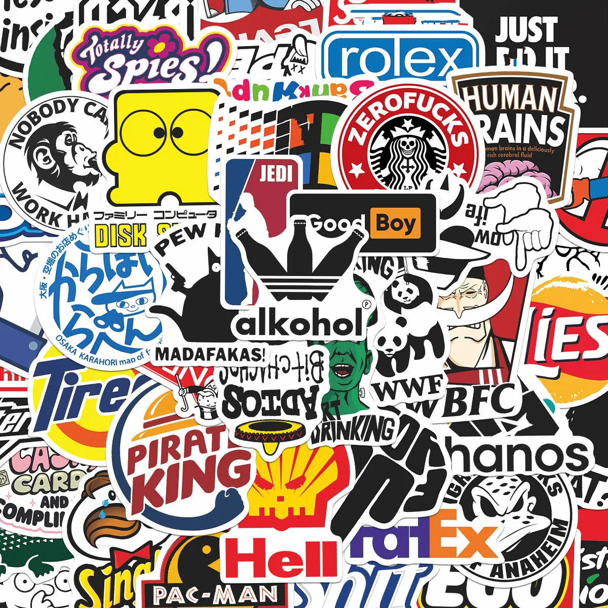 50 יחידות מדבקות מצחיקות ומדליקות למבוגרים עם כובע קשה לטלפון, מחשב נייד, מזוודה, מחברת, סקייטבורד - מדבקות עמידות במים