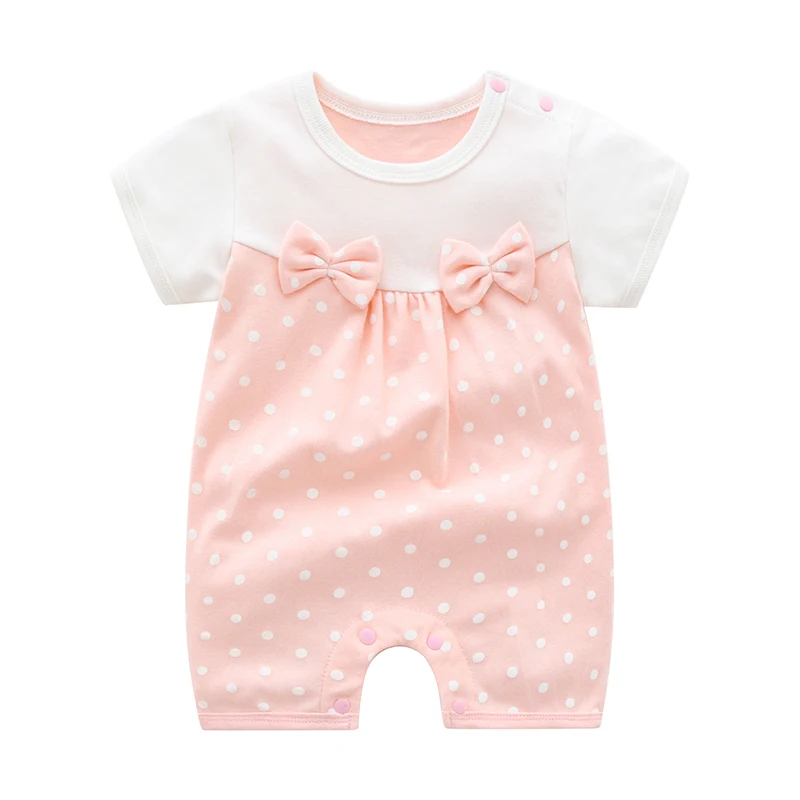 Female baby clothes thin pure cotton baby girl 3-6-9 months princess clothes pink summer short-sleeved cute harem
