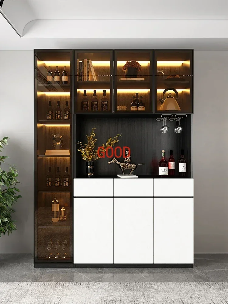 Italian Luxury Glass Wine Cabinet Display Living Room Simple Floor Side Cabinet Home Shelf Rack Vitrine Bar Furniture KMWC