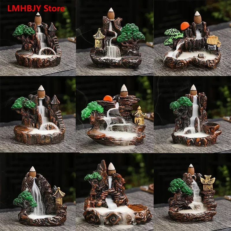 

LMHBJY Backflow Fragrant Small Incense Stove Resin Zen Landscape Backflow Fragrant Far Mountain Indoor Viewing Incense Stove