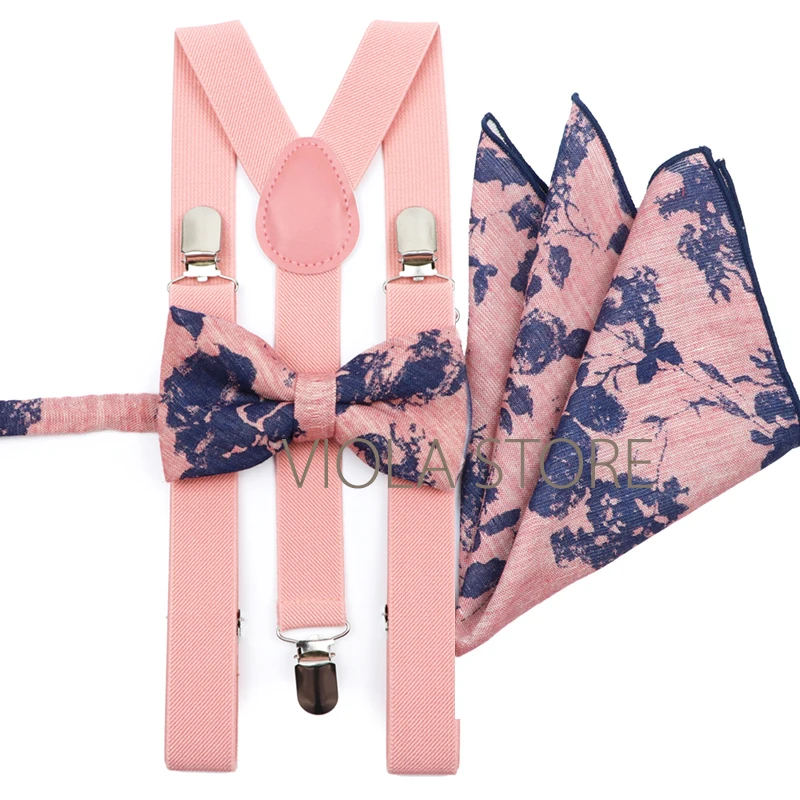 

Hot Pink Sage Navy 2.5cm Elastic Suspender Floral Cotton Bowtie Hanky Set Men Women Wedding Party Butterfly Brace Gift Accessory