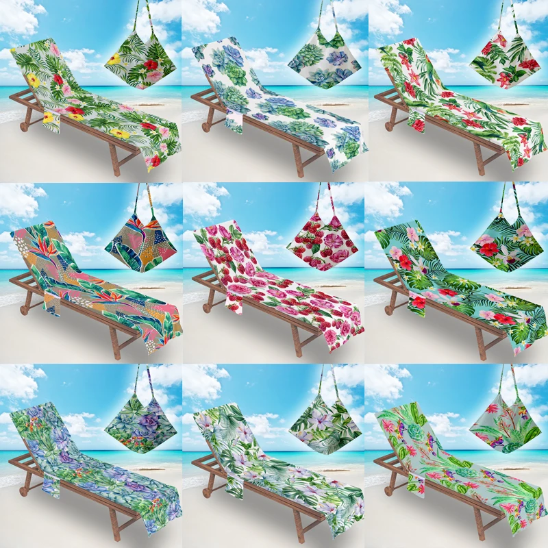 

Portable Green Plants Print Beach Chair Towel Covers Quick Dry Lounge Chair Towel with Pocket for Swim Pool Outdoor Sunbathing